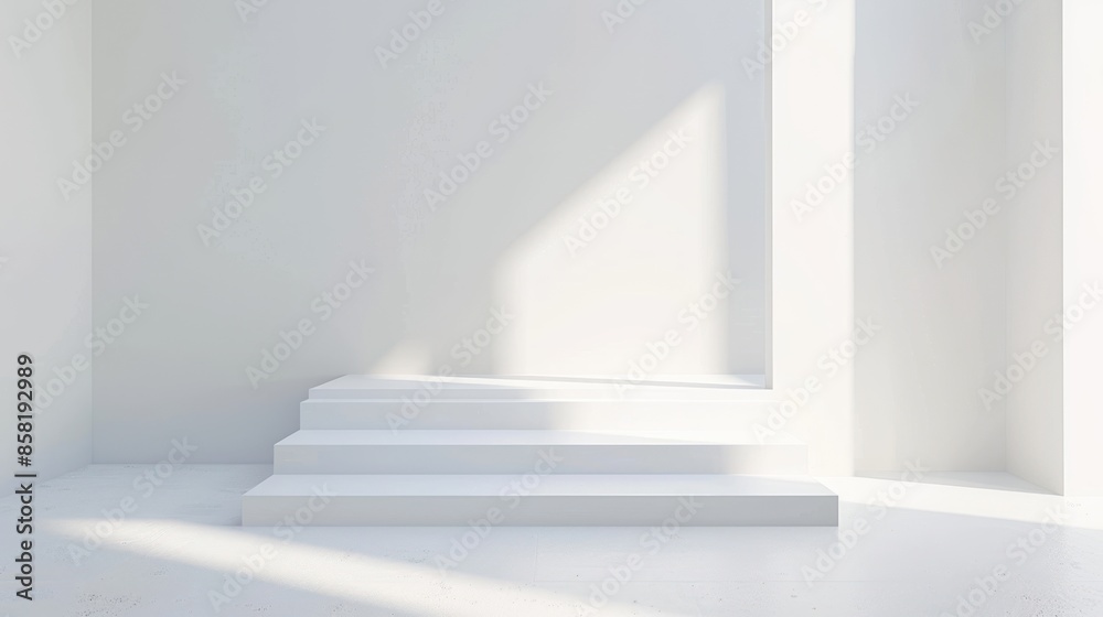 Obraz premium White Minimalist Studio with Three Steps and Sunlight