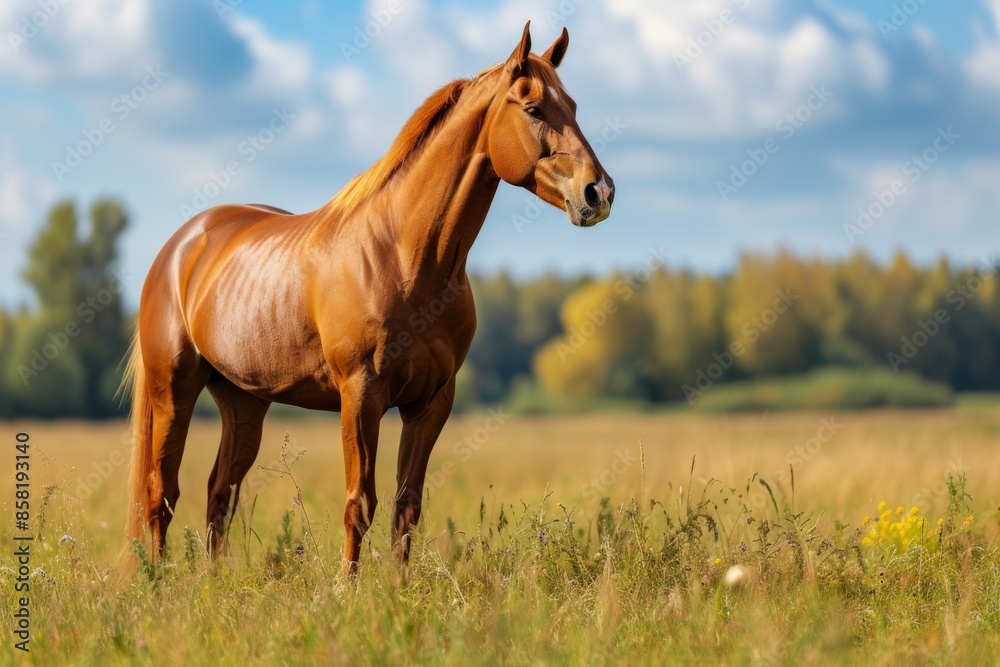 View from side body of a Thoroughbred Horse standing on grass, Awe-inspiring, Full body shot ::2 Side Angle View View from side body of a Thoroughbred Horse standing on grass, Awe-inspiring, Full body shot ::2 Side Angle View
