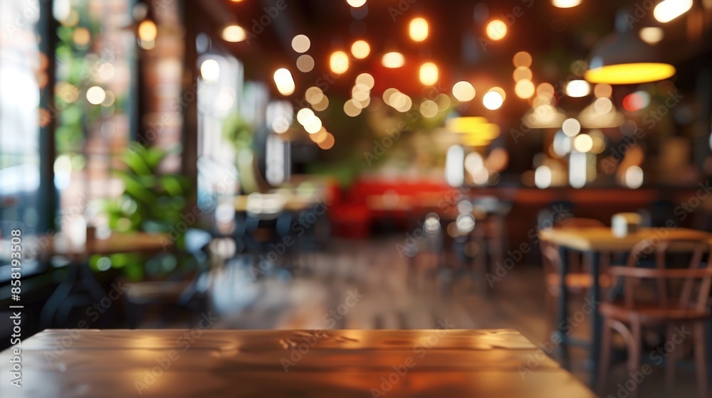 Advertising background created by blurring cafe restaurant or bistro interior without visitors Advertising background created by blurring cafe restaurant or bistro interior without visitors