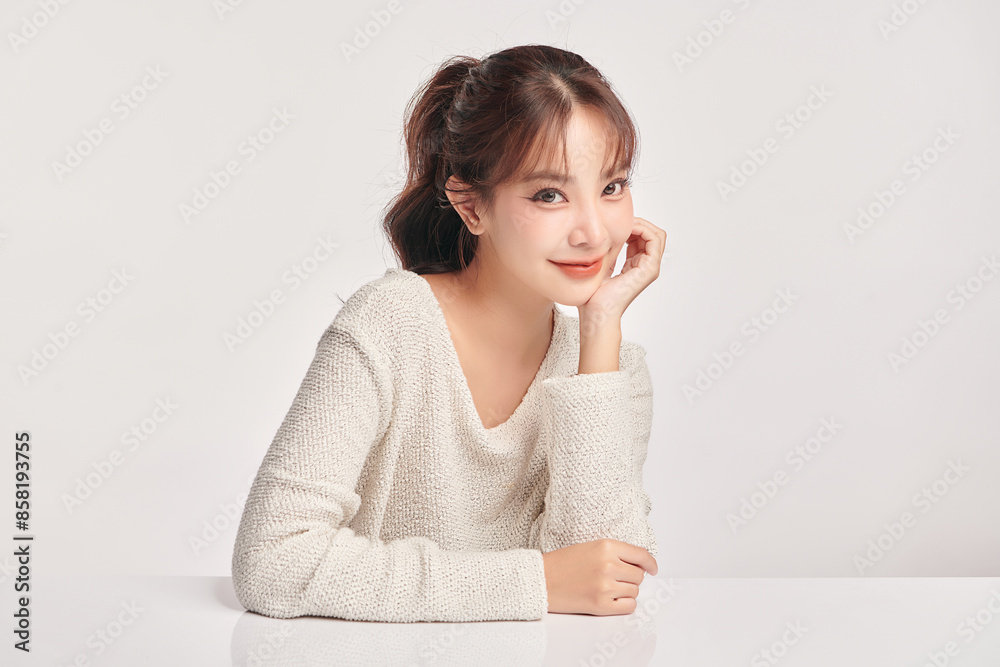Beautiful young asian woman with clean fresh skin on white background, Face care, Facial treatment, Cosmetology, beauty and spa, Asian women portrait. Beautiful young asian woman with clean fresh skin on white background, Face care, Facial treatment, Cosmetology, beauty and spa, Asian women portrait.