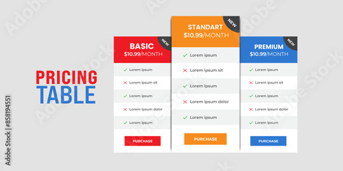 Corporate Pricing plans comparison table. Business product price chart subscription list layout. Features checklist infographic price design