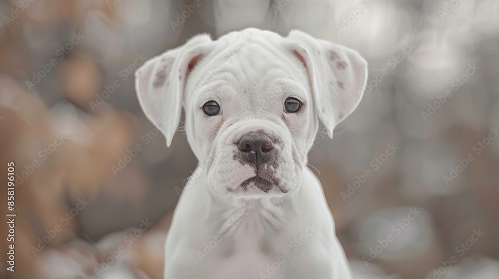 Albino boxer puppy gazes at the camera Albino boxer puppy gazes at the camera