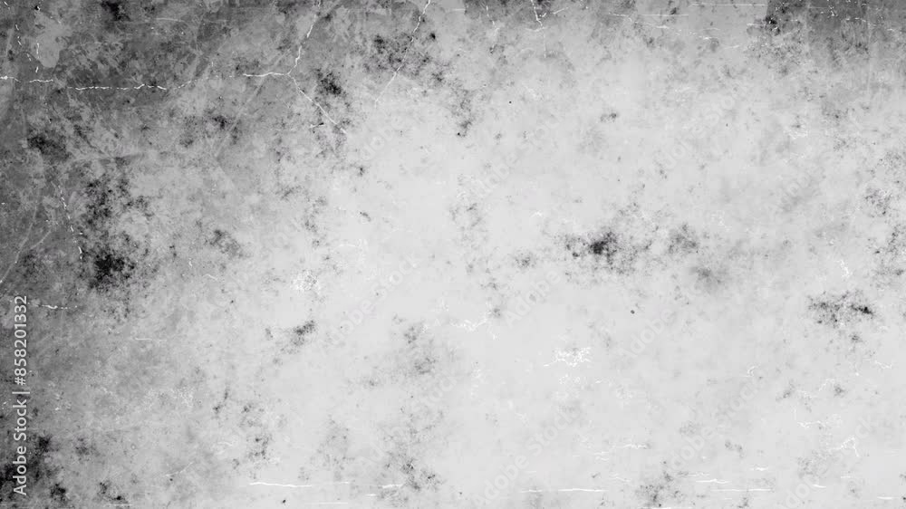 Abstract monochrome background moving cracked grunge texture on grey cement wall copy space paper with dark dust and flickering ink stains. Chaotic movement of strokes with flickering	
