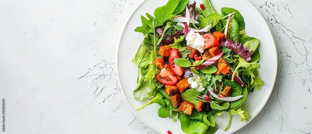 A colorful salad featuring lettuce and tomato, served as a healthy and nutritious option for lunch or dinner, ideal for a balanced diet. A colorful salad featuring lettuce and tomato, served as a healthy and nutritious option for lunch or dinner, ideal for a balanced diet.