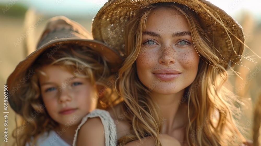 A serene image of a mother and child in an outdoor setting, capturing the beauty and tranquility of their bond, with golden lighting enhancing the warmth and closeness they share. A serene image of a mother and child in an outdoor setting, capturing the beauty and tranquility of their bond, with golden lighting enhancing the warmth and closeness they share.