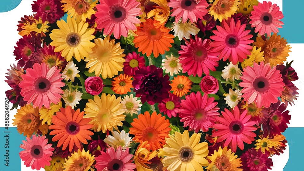 Top view of colorful roses gerbera and chrysanthemum flowers Top view of colorful roses gerbera and chrysanthemum flowers