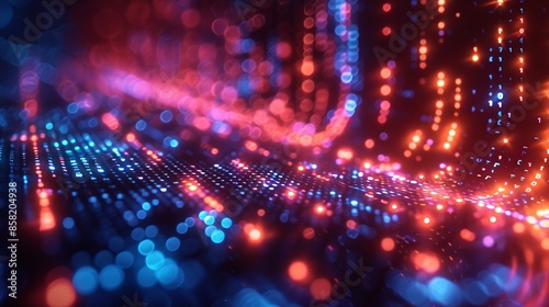 Wallpaper Mural Colorful digital waves and abstract dots in blue and red create a mesmerizing scene, illustrating the flow of data and the beauty of modern digital technology. Torontodigital.ca