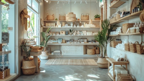 Beautifully Designed Visual Merchandising Setup Featuring a Curated Collection of Stylish Home Decor Accessories and Furnishings in a Cozy Inviting Retail Space photo