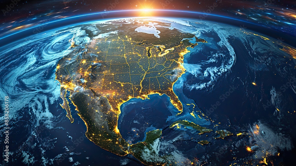Fototapeta premium Top view map of North America of Earth. illustration images