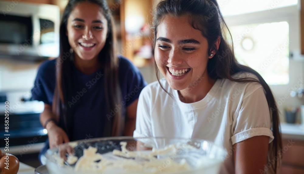 Joyful Young Women Baking Together in a Bright Home Kitchen - AI generated digital art Joyful Young Women Baking Together in a Bright Home Kitchen - AI generated digital art