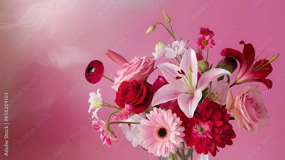 Fototapeta premium Nice flowers on the pink background