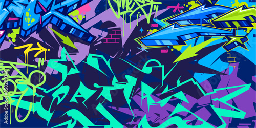 Trendy Abstract Hip Hop Urban Street Art Graffiti Style Vector Illustration Background Template