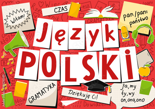 Jezyk Polski. Polish language. Language hand drawn doodles and lettering.
