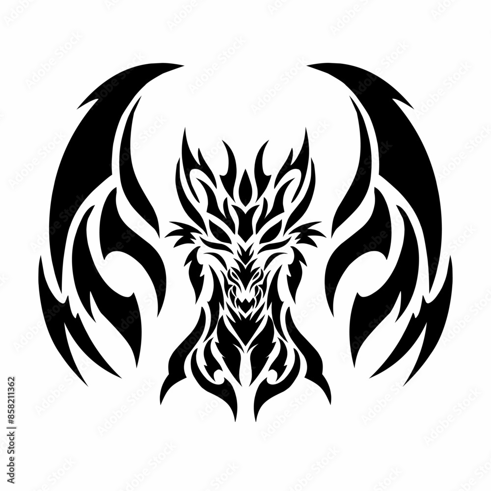 illustration vector graphic of tribal art abstract design dragon head with a pair of wings illustration vector graphic of tribal art abstract design dragon head with a pair of wings