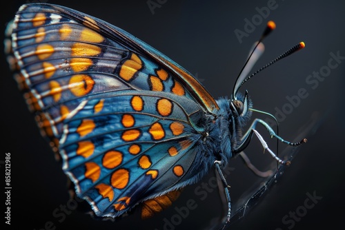 Close-up of a Blue and Orange Butterfly photo