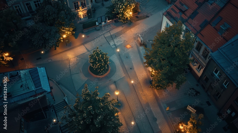 Naklejka premium Solarpowered street lamps in a historic Polish town with sustainable community design and natural ventilation design