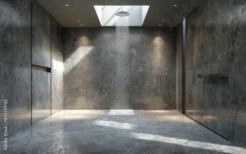 Wallpaper Mural Modern Concrete Shower With Overhead Rain Showerhead Torontodigital.ca
