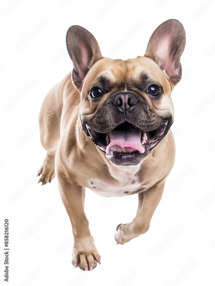 Full body shot of French Bulldog dog, running happily, smiling. Full body shot of French Bulldog dog, running happily, smiling.