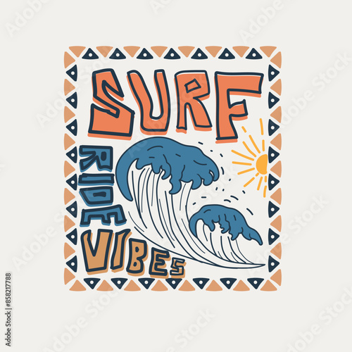 Surf Ride Vibe summer beach typography hand drawn graphic tee