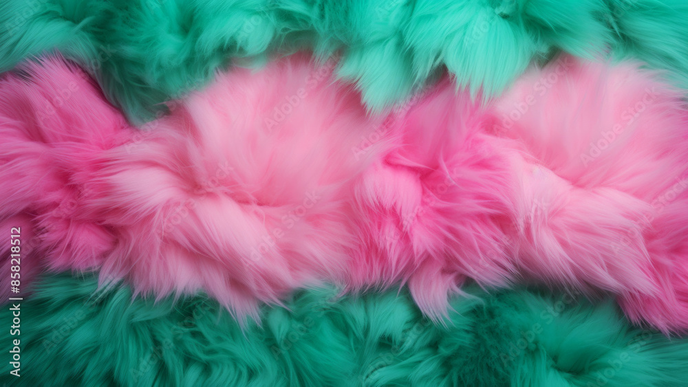 Soft pink and green cotton candy colors long feathers in a fluffy textured pattern abstract background top view Soft pink and green cotton candy colors long feathers in a fluffy textured pattern abstract background top view
