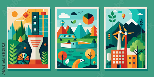 This is a collection of three posters showcasing various types of landscapes. The collection consists of three posters featuring various landscape designs, showcasing greenery, different shapes, and a