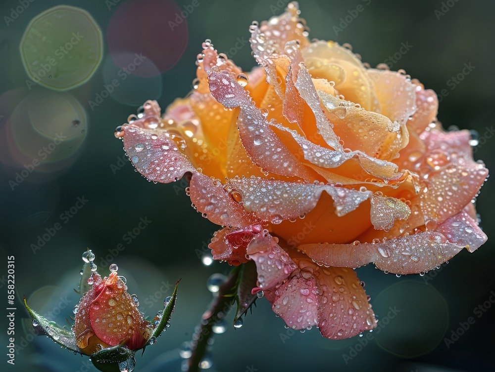 A close up of a rose with water droplets on it A close up of a rose with water droplets on it