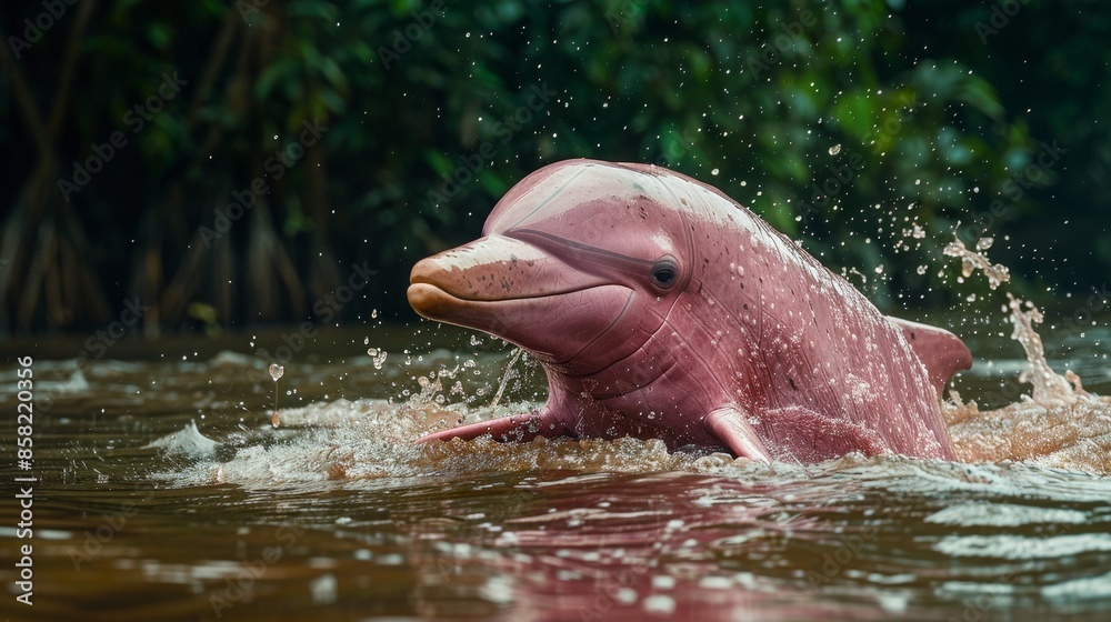 Fototapeta premium A pink dolphin is swimming in the water