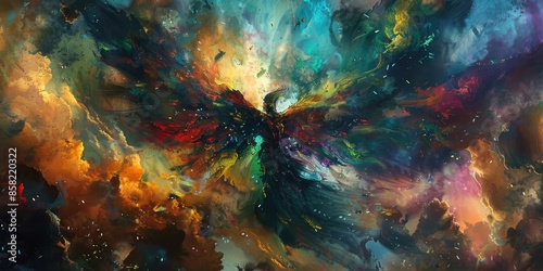 Vibrant Angelic Ascension in a Colorful Sky