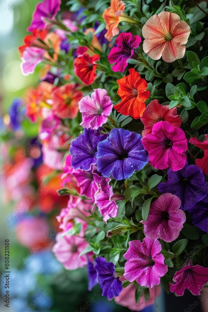 A colorful bouquet of flowers with a variety of colors including purple, pink A colorful bouquet of flowers with a variety of colors including purple, pink