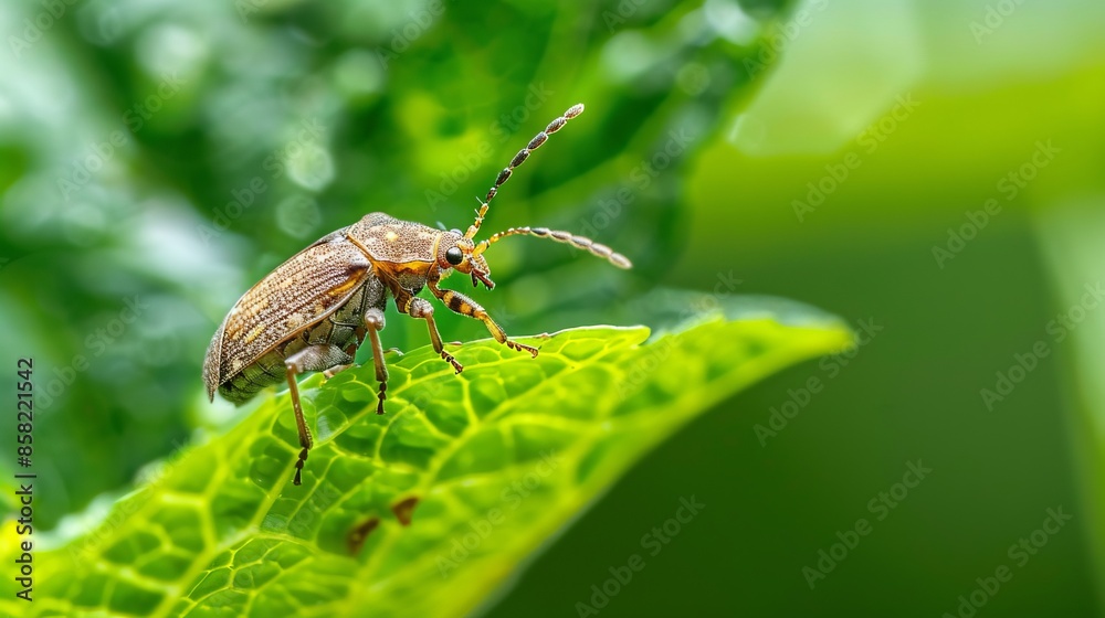 Close-up of a small beetle on a fresh green leaf in nature. Macro photography showing detailed insect anatomy. Ideal for nature, biology, and educational purposes. Vivid natural colors and clarity. AI Close-up of a small beetle on a fresh green leaf in nature. Macro photography showing detailed insect anatomy. Ideal for nature, biology, and educational purposes. Vivid natural colors and clarity. AI
