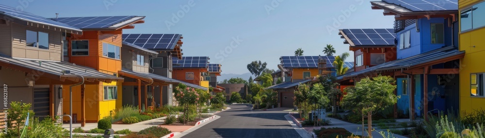 Community featuring solarpowered street lights Community featuring solarpowered street lights