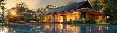 Ecofriendly Thai house with solar panels © kitidach