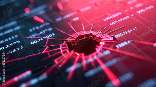 Digital screen with a red glowing crack, representing cybersecurity breach or data leak risk in modern technologies.