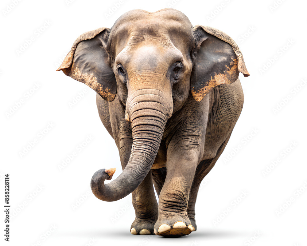 Fototapeta premium Thai Elephant running isolated on white background. clipping path