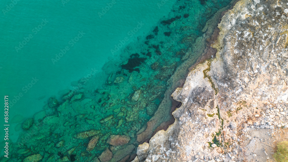 The island of Crete: Greek rocks and azure sea, photos from a drone The island of Crete: Greek rocks and azure sea, photos from a drone
