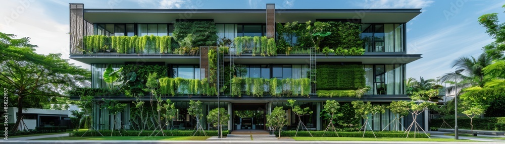 Fototapeta premium Modern Thai building with integrated vertical garden
