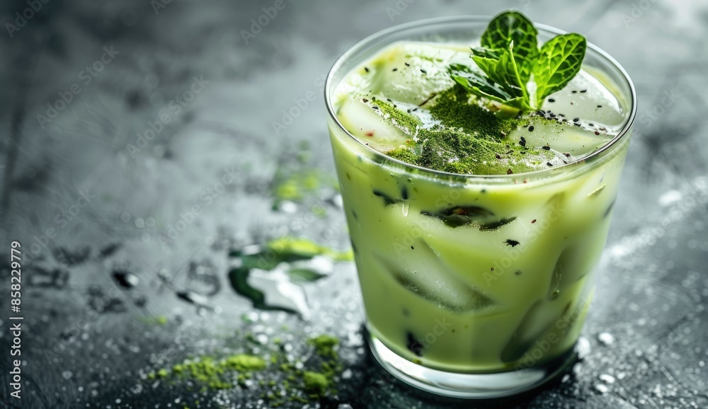 Refreshing Matcha Iced Latte with Mint Garnish Refreshing Matcha Iced Latte with Mint Garnish