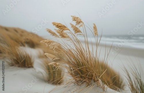 Tall Grass Swaying in the Coastal Wind on a Cloudy Day