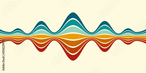 Retrofuturism poster design in trendy retro line style. Modern art poster retro vintage style 70s stripes background template lines shapes vector design