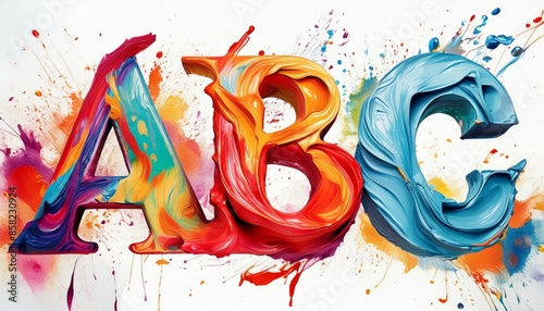 Letters A, B, C - color splash ABC - alphabet colorful wild rainbow color splash illustration isolated on white background photo