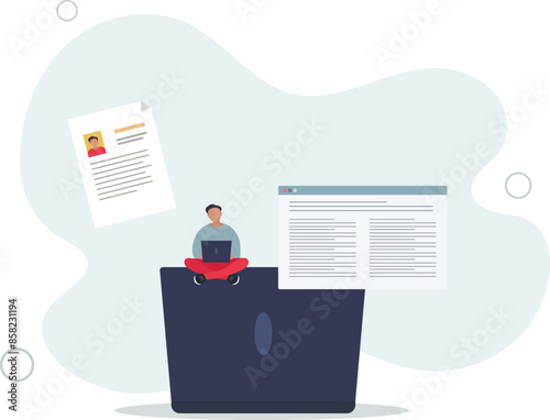 Job description and work duties and tasks information.Document with responsibility and position specification for new staff member .flat illustration.
