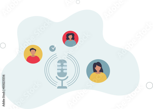 Podcasting popularity and online podcast recording.Communication show with microphone.flat illustration.