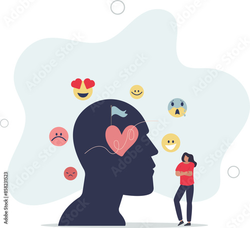 Emotional intelligence as ability to understand feelings.Face expression and mood changes recognition and fair psychological judgment.flat illustration