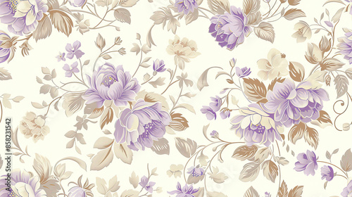 Wallpaper Mural Vintage Floral Rococo Wallpaper with Cream Background and Purple Accents Torontodigital.ca
