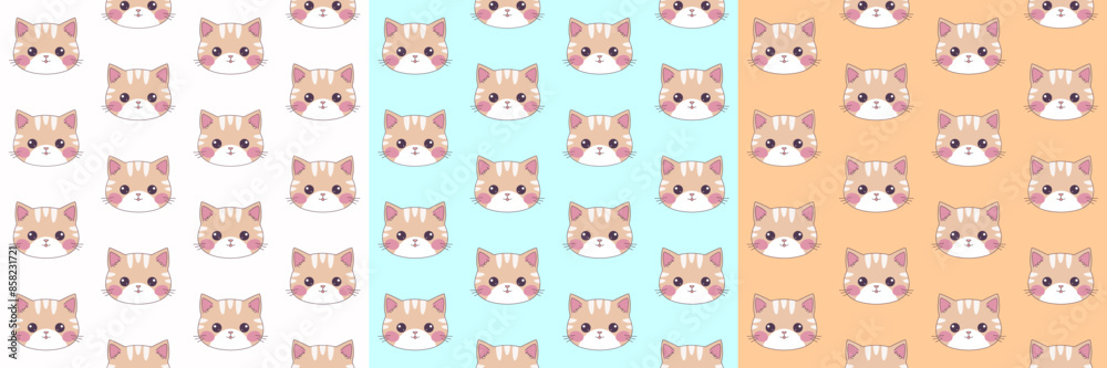 Kawaii patterns for cat day. Cute cat faces pattern. Cat seamless pattern. Kawaii patterns for cat day. Cute cat faces pattern. Cat seamless pattern.