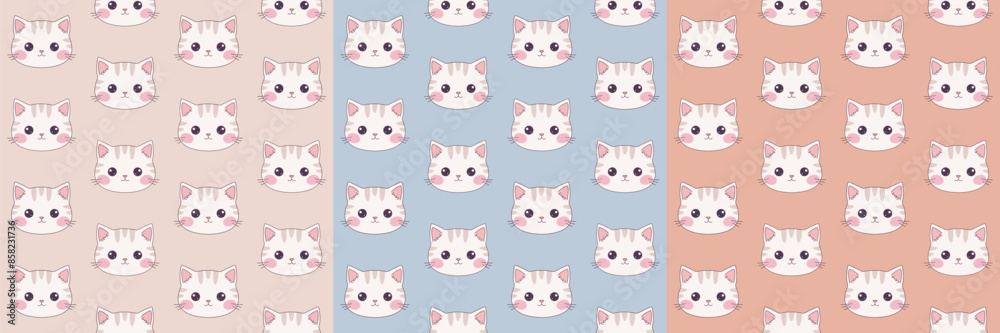 Kawaii patterns for cat day. Cute cat faces pattern. Cat seamless pattern. Kawaii patterns for cat day. Cute cat faces pattern. Cat seamless pattern.