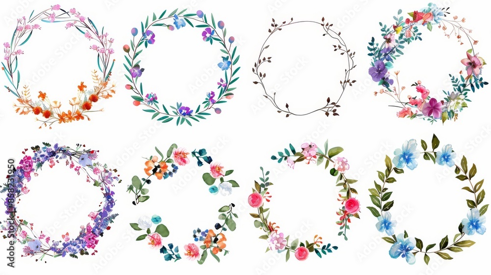 Set of round floral frames in modern format. Set of round floral frames in modern format.
