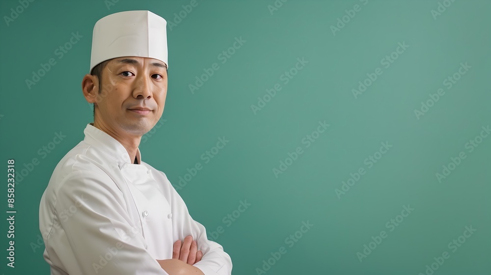 Professional chef in uniform standing in a commercial kitchen Professional chef in uniform standing in a commercial kitchen