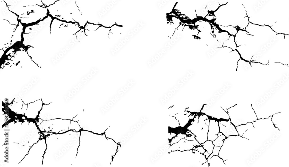 Cracks sketch earth broken texture set. Ground earthquakes effect texture. Rock distressed scratch texture on isolated background. Cracks sketch earth broken texture set. Ground earthquakes effect texture. Rock distressed scratch texture on isolated background.