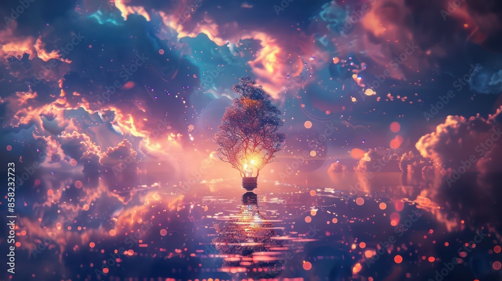 digital light bulb tree A symbol of investment in technology, innovation and creativity. Dark background, technology image, inside a light bulb, purple tones digital light bulb tree A symbol of investment in technology, innovation and creativity. Dark background, technology image, inside a light bulb, purple tones
